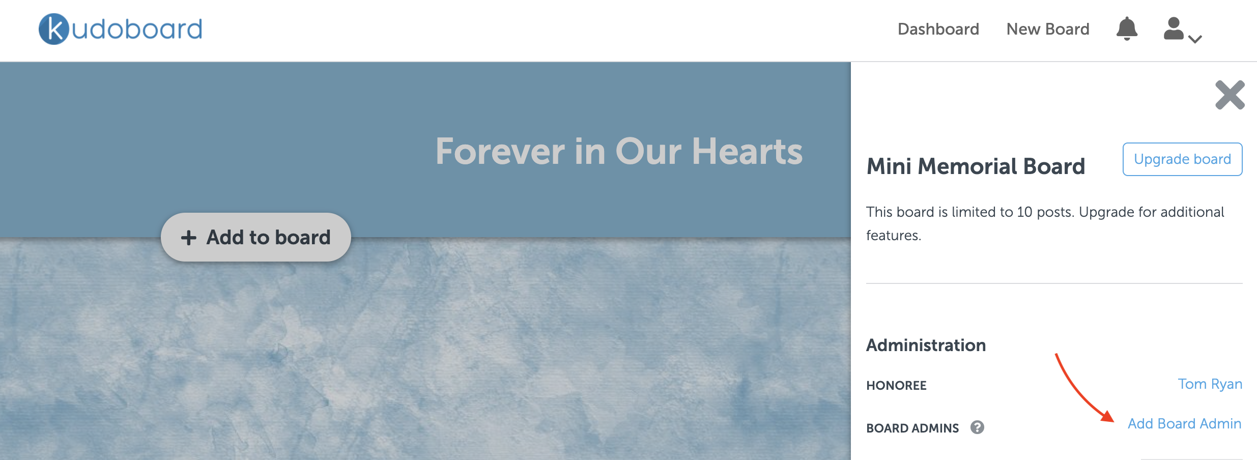 Memorial Boards — Adding Board Admins Kudoboard