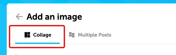 screenshot of the two tabs that will appear above the uploaded images when more than one image is added to the post. The left-most tab says Collage and the right-most tab says Multiple Posts
