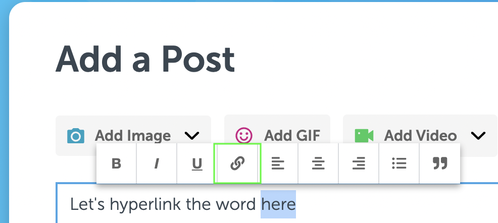 How do I add a hyperlink to text in a post on my Kudoboard? – Kudoboard